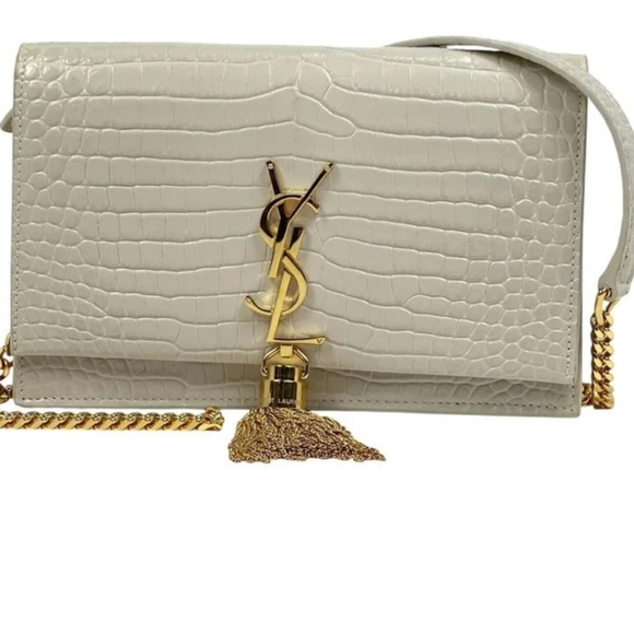 New! AUTHENTICATED YSL Saint Laurent Kate Chain Wallet With Tassel Crema Soft - Picture 9 of 16